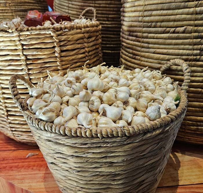 Tỏi Lý Sơn được trưng bày tại tuần lễ nâng tầm đặc sản tỏi Lý Sơn ở TP HCM ngày 17/8. Ảnh: Thi Hà